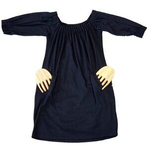 Busem Tunic/Mini Dress LBD/Black S Stretch Gathered Neck and Cuff Accent 297G